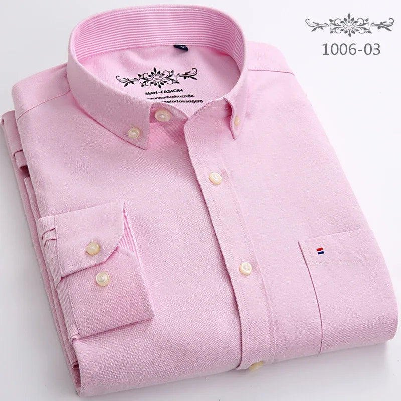Classic fit cotton Full Casual shirts for men solid color long-sleeve plain shirt single pocket top soft slim fit formal clothes
