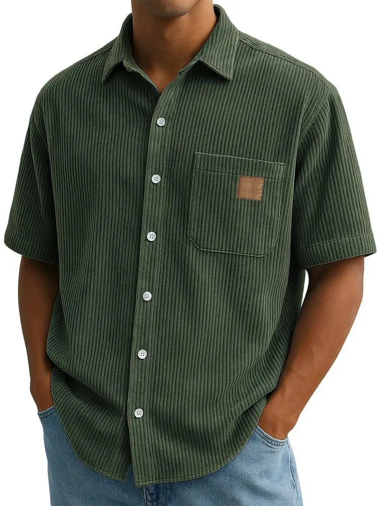 Men's Summer Shirts Elegant Shirt Luxury Clothes Man Retro Corduroy Short Sleeve Shirt Casual Fashion Logo Patch 2025