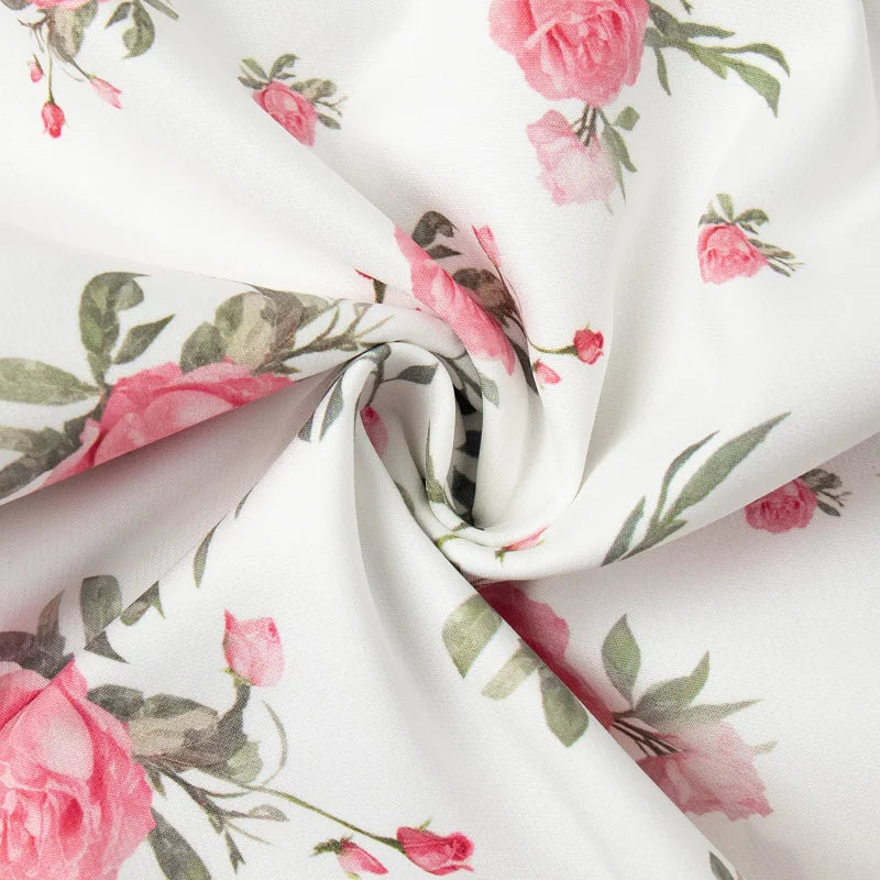 Sweet Floral Printed Ruffle Hem Dress Chic A-line Lapel Puff Sleeve Dresses For Women 2025 Summer Lady Holiday Street Gowns New