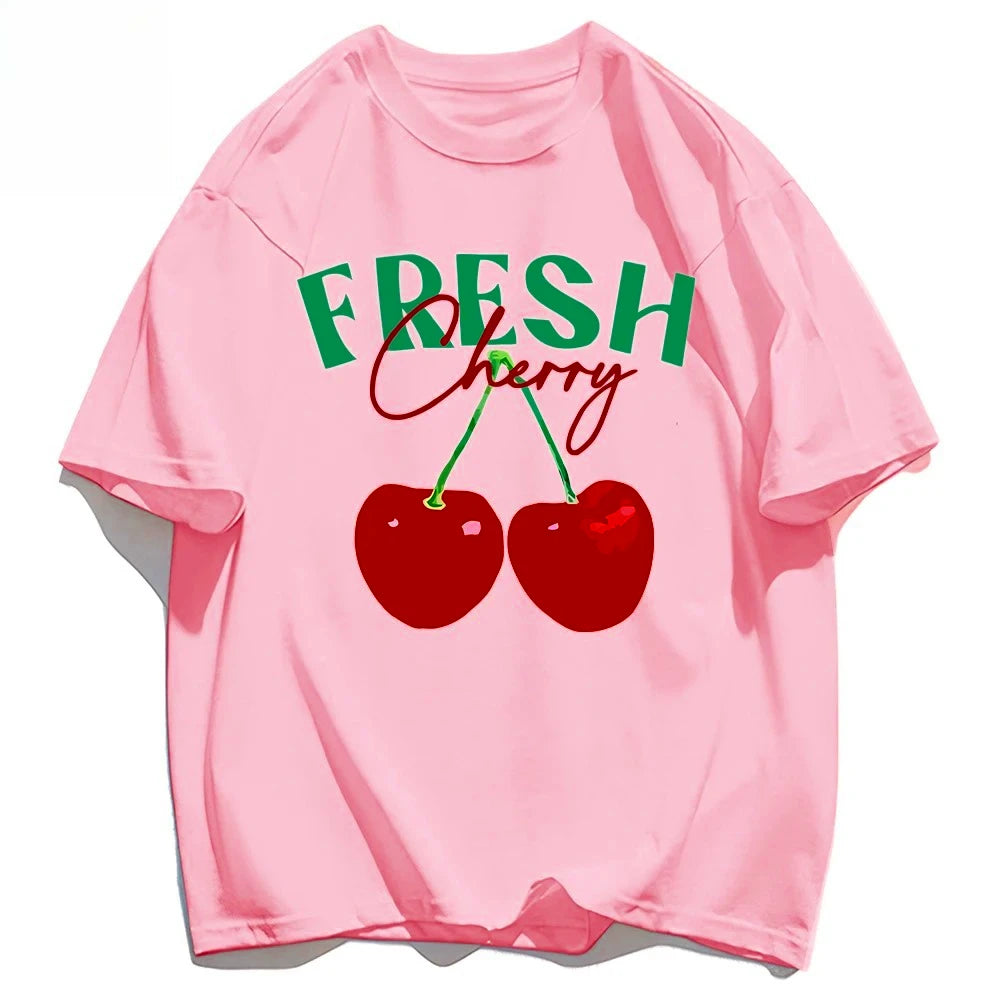 T-shirts créatifs avec imprimé cerises fraîches pour femmes, style hip-hop, vêtements d'été confortables et décontractés