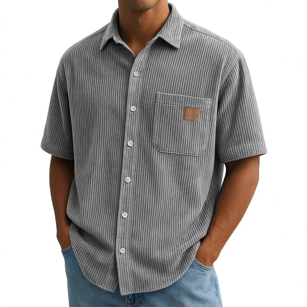 Men's Summer Shirts Elegant Shirt Luxury Clothes Man Retro Corduroy Short Sleeve Shirt Casual Fashion Logo Patch 2025