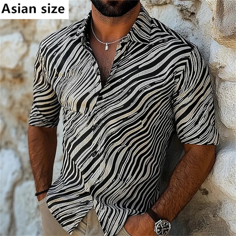 3D Printed Zebra Striped Shirt For Men Long Sleeve Casual Shirts Men's Spring Autumn Trendy Shirts Wedding Party Club Clothing