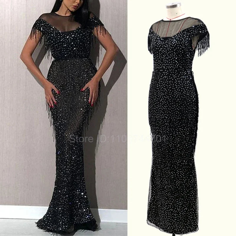 Evening Dress Hot Sale Sleeveless Tassel Evening Dresses V-Neck Leaf Tulle Embroidery Long Party Gown Elegant A-Line Formal Dres