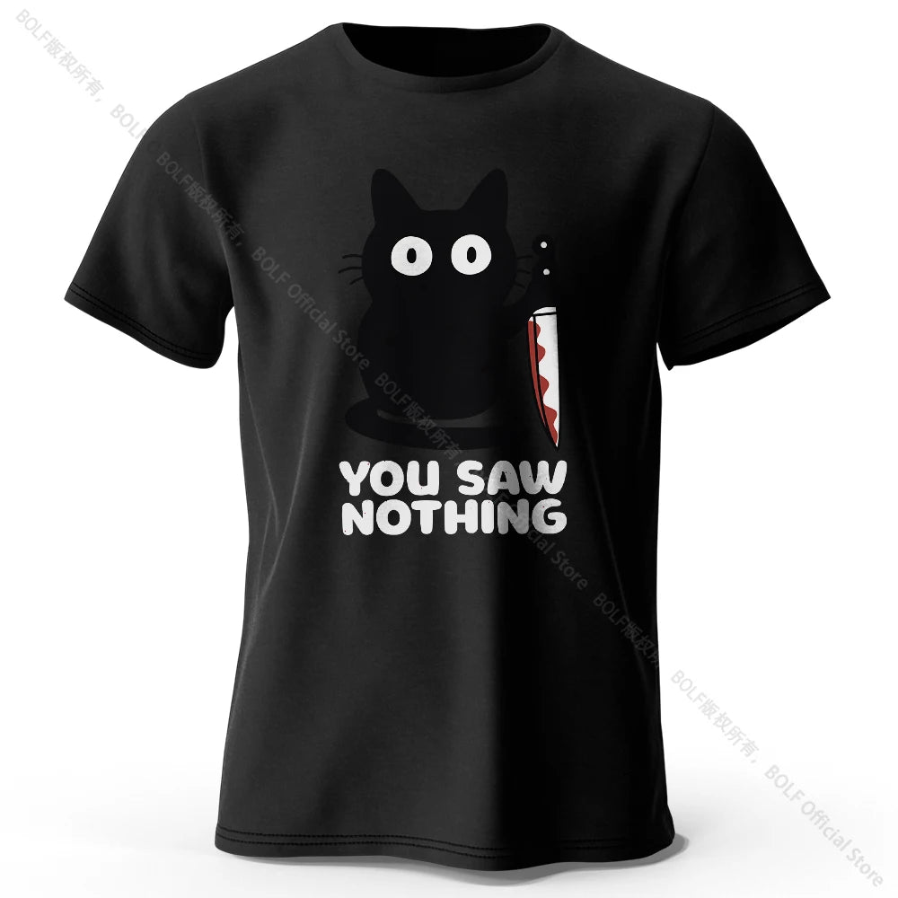 Women's Funny Cat Printed Basic Crew Neck 100% Cotton T-Shirt, Breathable Round Neck Short Sleeve Tee Unisex Fit for Men & Women