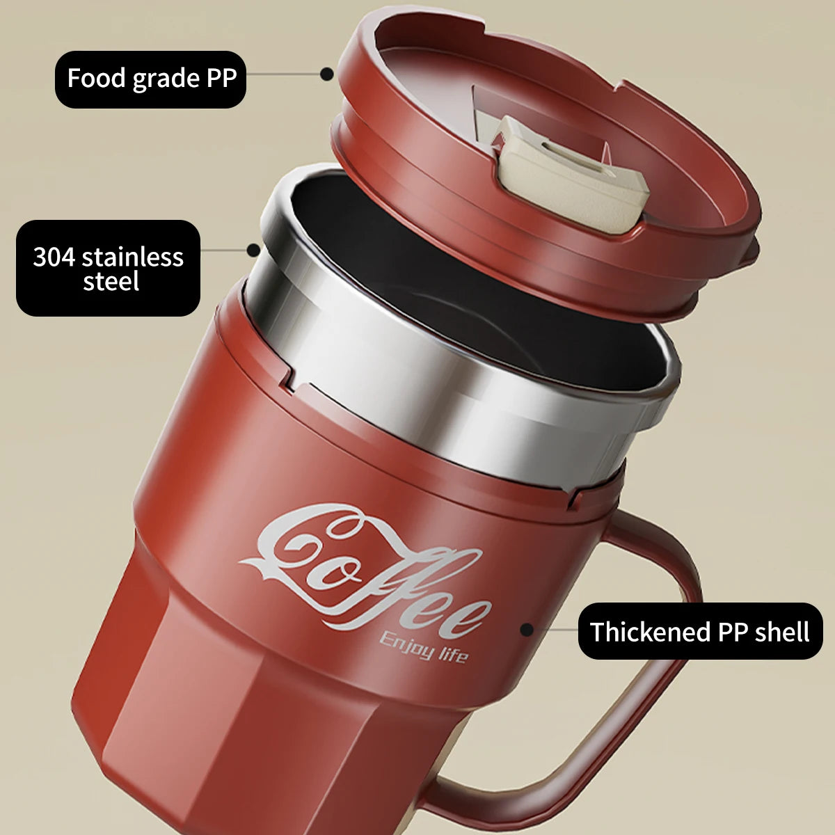 WORTHBUY 304 Stainless Steel Insulated Water Cup Double-Walled Drinking Cup Travel Portable Anti Scalding Milk Coffee Cup