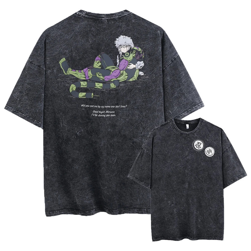 Anime Hunter X Hunter Washed Tshirt Graphic Hip Hop Vintage T Shirt Men Women Harajuku Cotton Casual Short Sleeve Tshirt