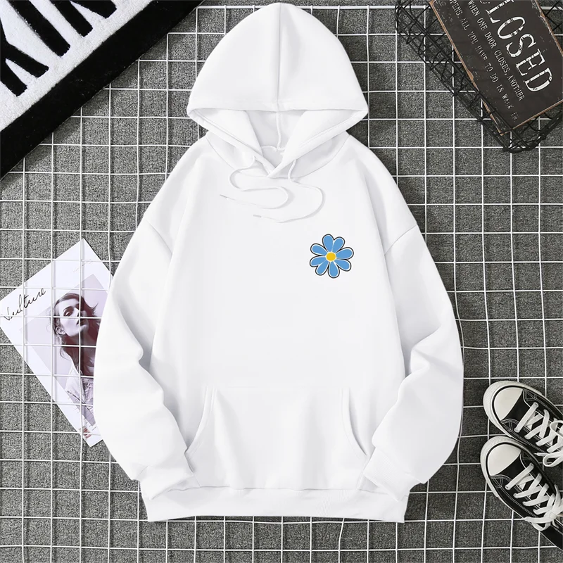 KoreaLuxury Brand Unisex Streetwear Tops Chrysanthemum Graphic Winter Autumn Womens Hoodie Street Hip-hop Leisure Loose Pullover