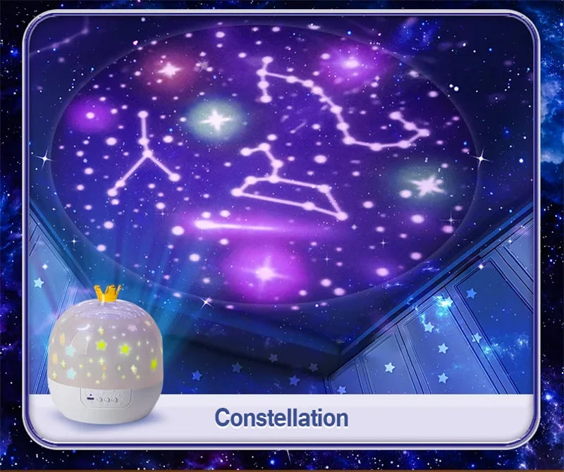 Crown Star Light Projection Rotating Star Bedroom Ceiling Atmosphere Night Lamp Stars Childrens Birthday Gift with Films Sheet