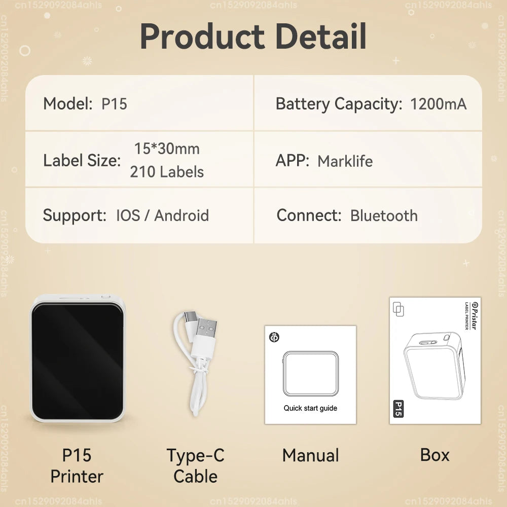 Wireless Bluetooth Label Printer Portable Thermal Printer Similar as D11 D110 D101 Labeling Machine Mini Label Maker P15 Sticker