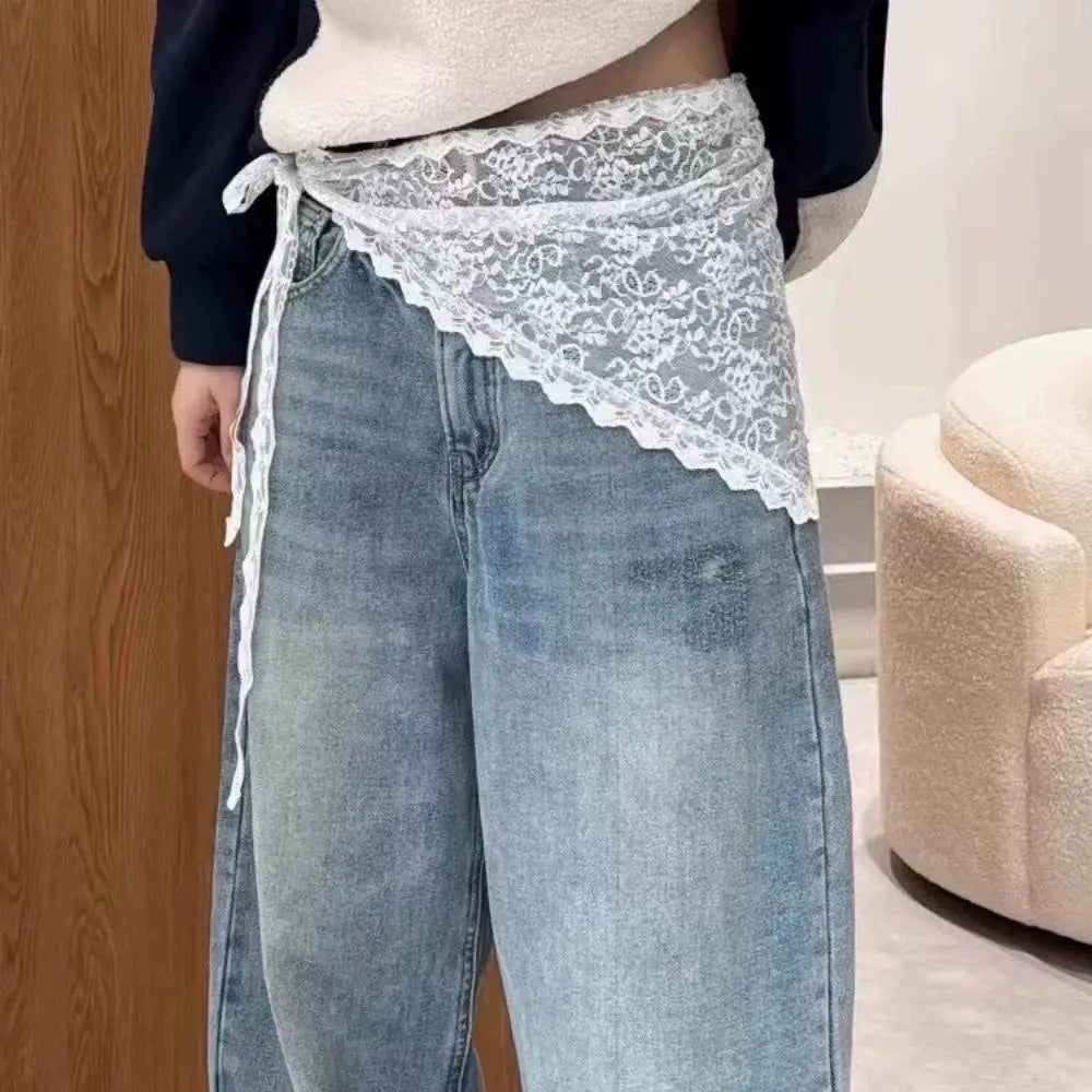 Y2K Stacked Lace Half Skirt Women Lace Tulle Bandage Skirt Layering Small Butt Curtain Short Skirt Flower Triangle Hair Scarf