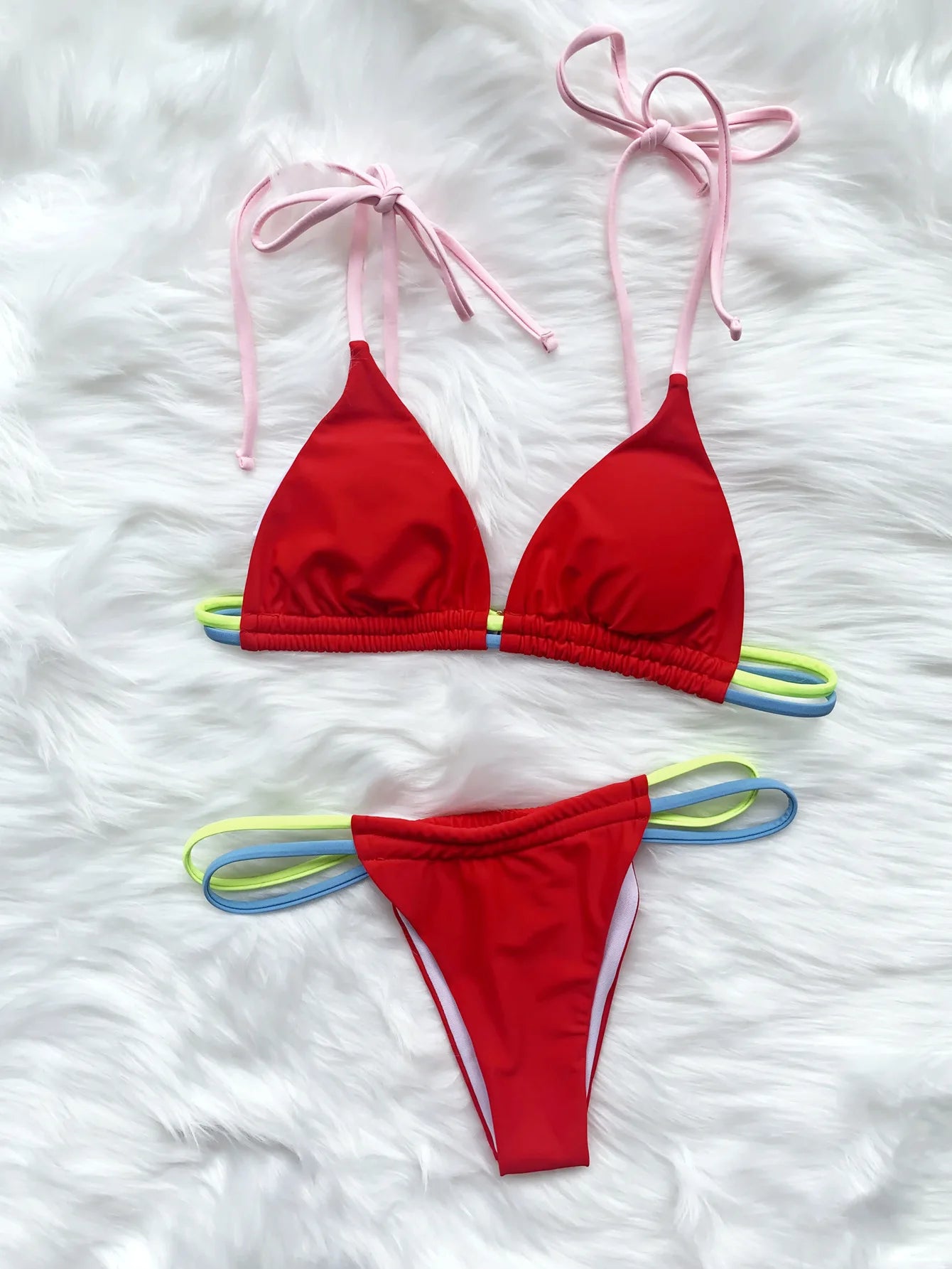 Contrast Color Sexy Micro Bikini Set Women's Swimsuit 2025 Summer Push Up Swimwear Triangle String Biquini Bathing Suit Monokini