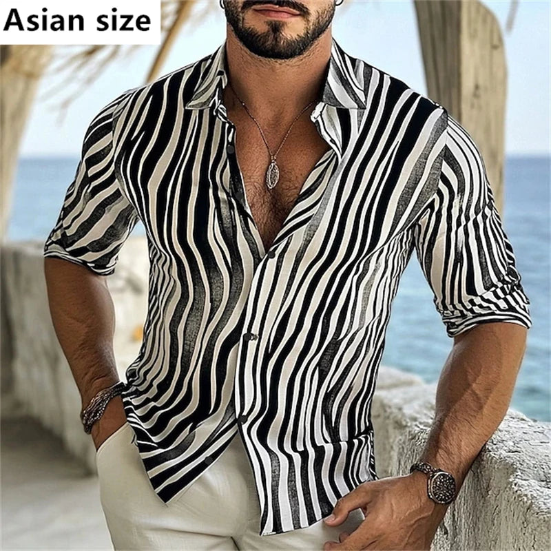 3D Printed Zebra Striped Shirt For Men Long Sleeve Casual Shirts Men's Spring Autumn Trendy Shirts Wedding Party Club Clothing