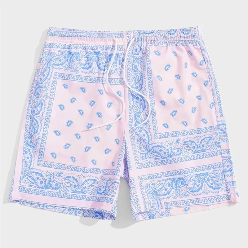 Trend Bandana Graphic Beach Short for Men Summer Fashion 3D Printed Swim Trunks Loose Casual Streetwear Hawaiian Short Pants