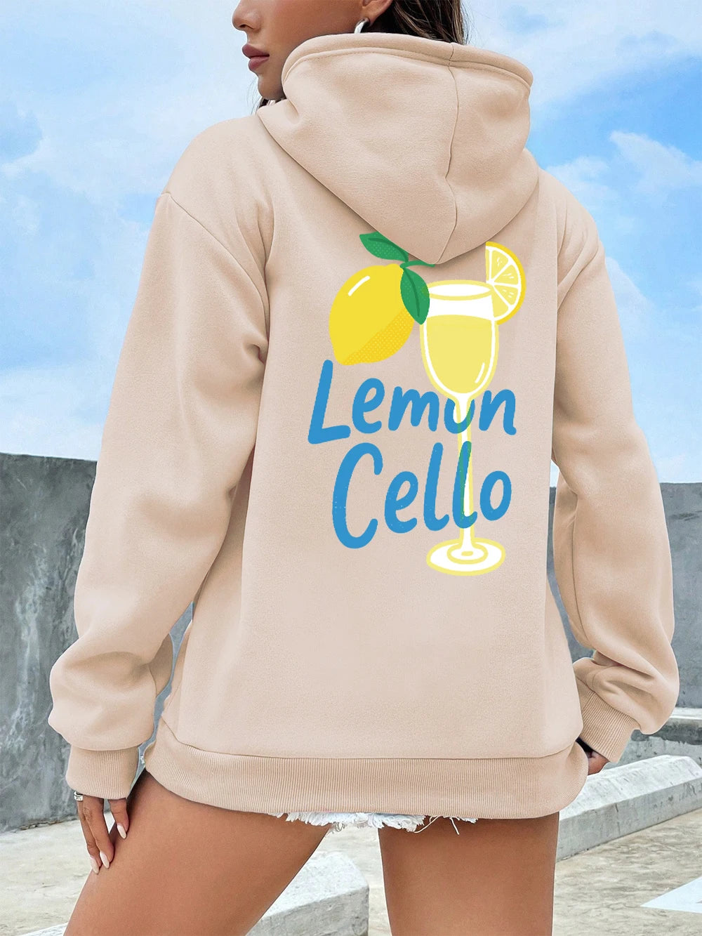 Fruit Wine Made With Lemon Juice Prints Hoodies Women Winter Fleece Warm Sweatshirt Casual Pocket Pullovers Basics Loose Clothes