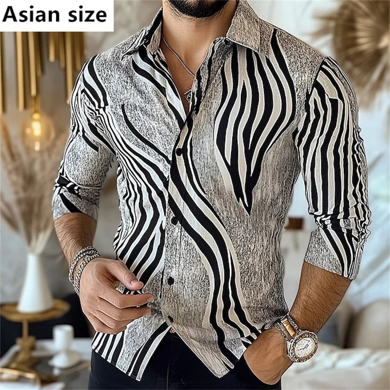 3D Printed Zebra Striped Shirt For Men Long Sleeve Casual Shirts Men's Spring Autumn Trendy Shirts Wedding Party Club Clothing