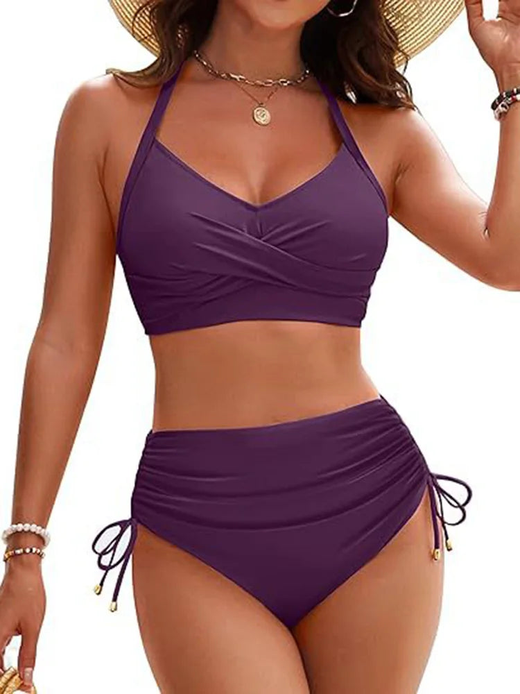 OIINAA Striped Bikini Set Women Sexy Swimsuit Shirring Two-Piece Backless Female Swimwear Bathing Summer 2025 Fashion Beachwear