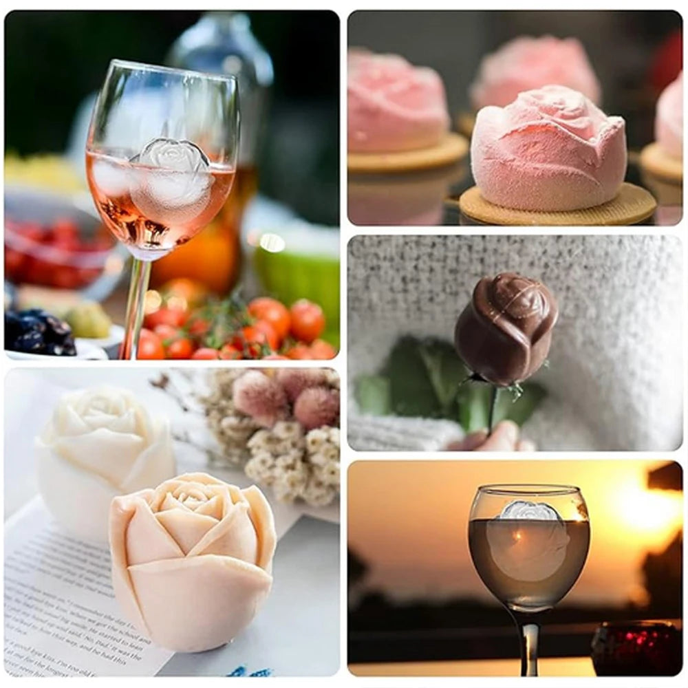 Large Ice Cube Tray Rose Shape Ice Molds Diamond 3D Silicone Mould Reusable for Cocktails Whiskey Party Supplies Ice Maker Mold