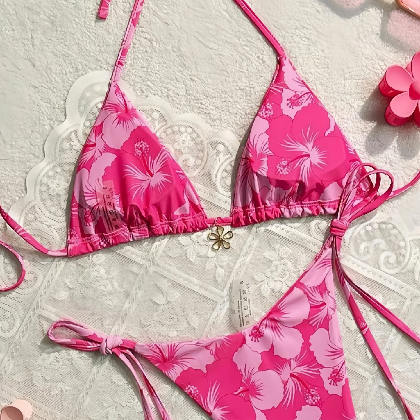 2025 Triangle Cup Bikini Set Printed Design Adjustable Straps Lightweight Separates Women Swimwear Beach Vacation Essential