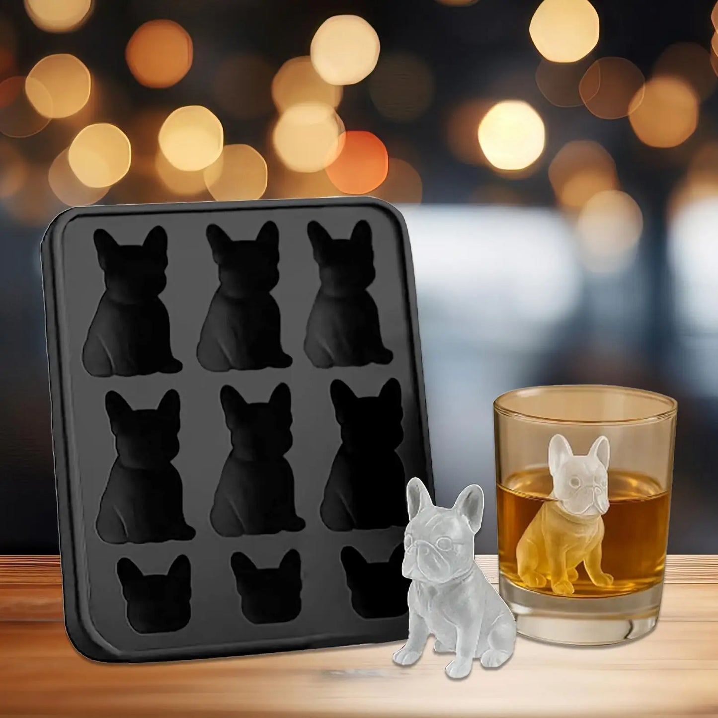 Whiskey Ice Mold Silicone Novelty French Bulldog Ice Mold 9-Grids Easy Release Food-Grade Drink Iceblock Maker Reusable Whiskey