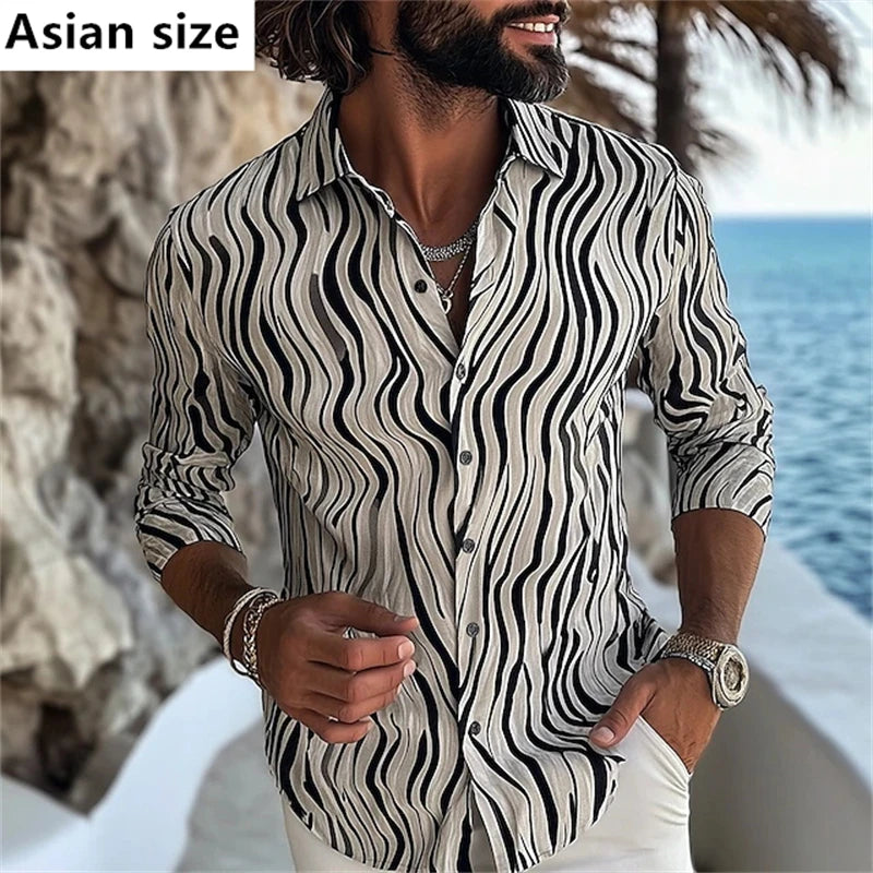 3D Printed Zebra Striped Shirt For Men Long Sleeve Casual Shirts Men's Spring Autumn Trendy Shirts Wedding Party Club Clothing