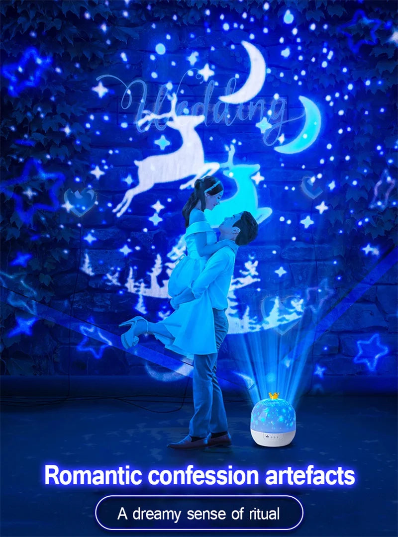 Crown Star Light Projection Rotating Star Bedroom Ceiling Atmosphere Night Lamp Stars Childrens Birthday Gift with Films Sheet