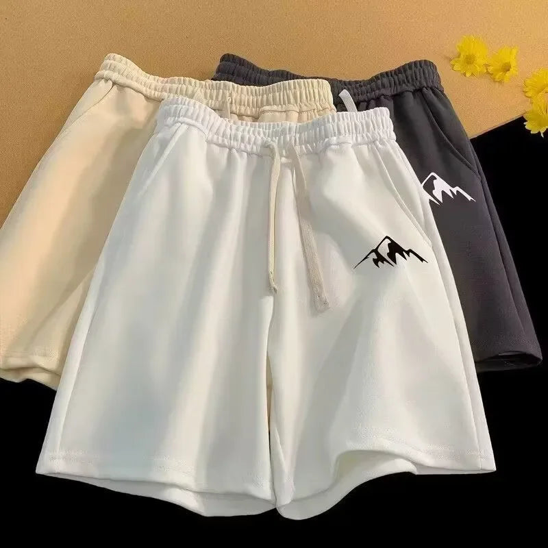 M-8XL Oversized Shorts Men's Casual Shorts Chinese Style Minimalist Mountain Range Print Shorts Couple Basketball Short Pants