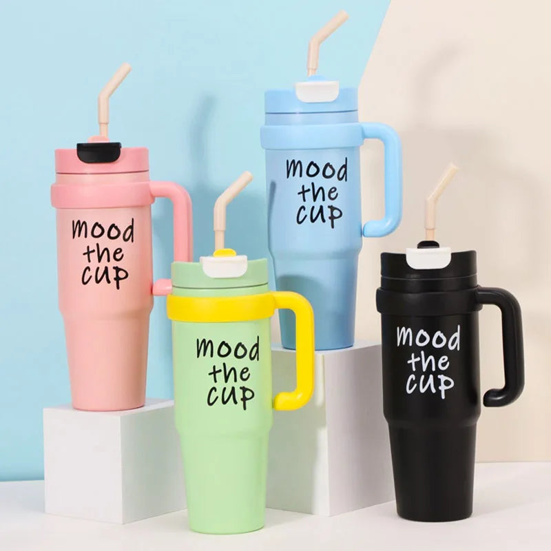 1000ML Thermal Water Bottle 32oz Large Capacity With Straw Stainless Steel Thermos Bottle Cold and Hot Thermos Cup