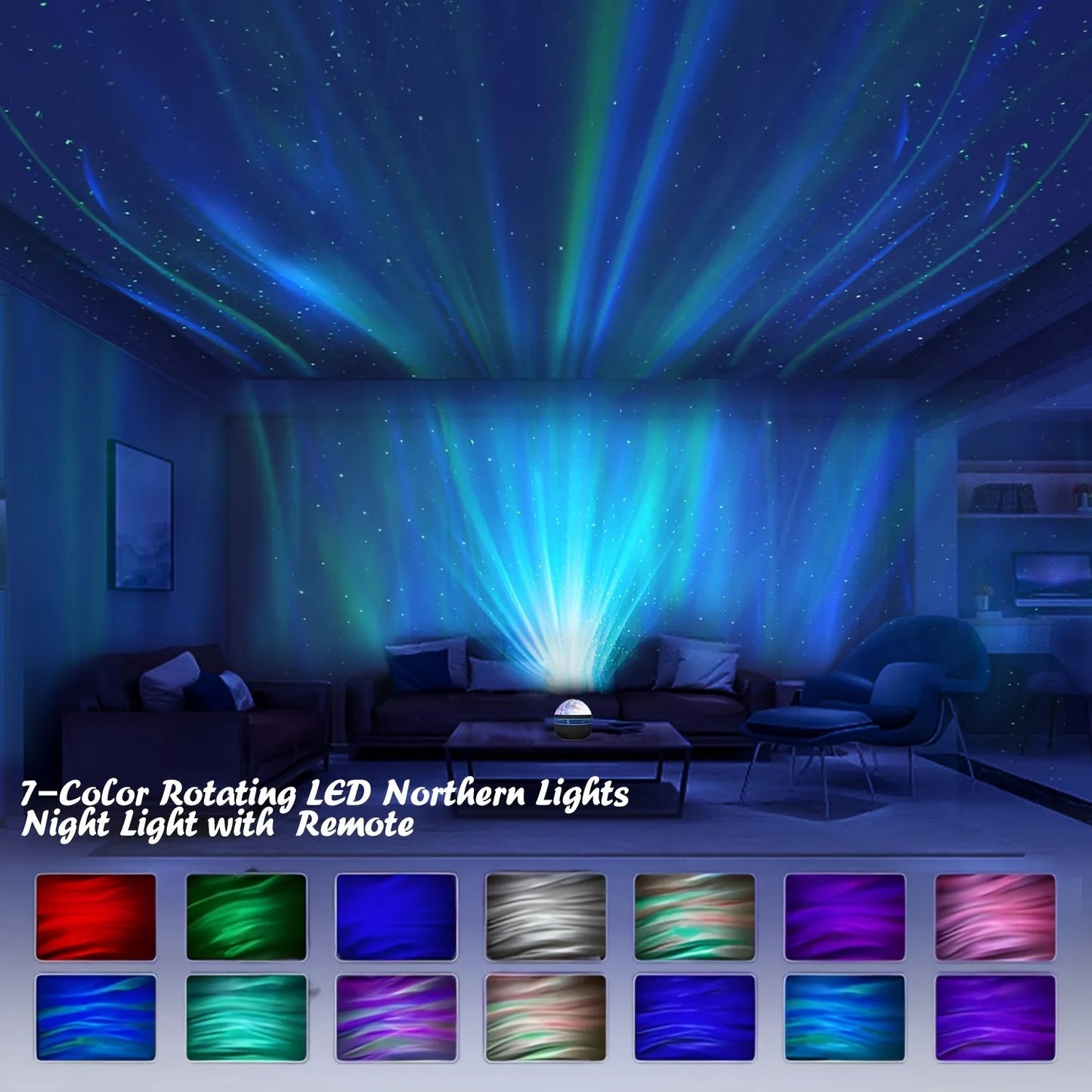 Water Ripple/Dreamy Aurora Magic Projection Light 7-Color Remote Control Projector Usb Powered Colorful Atmosphere Night Light