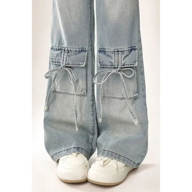 Woman Jeans Cargo Wide Leg Denim Pants for Women Size X Larg on Sale Pant Harajuku Fashion Vibrant 2025 Emo Gyaru Cheap Trousers