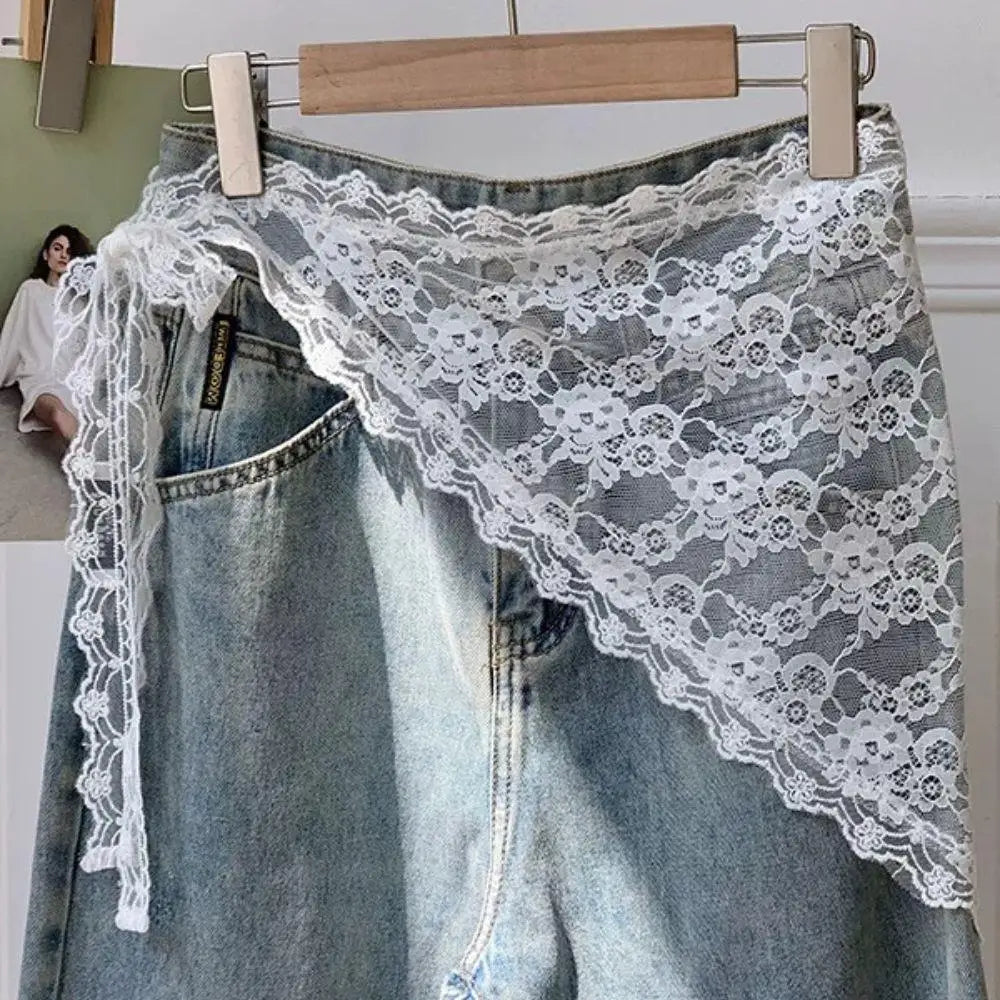 Y2K Stacked Lace Half Skirt Women Lace Tulle Bandage Skirt Layering Small Butt Curtain Short Skirt Flower Triangle Hair Scarf