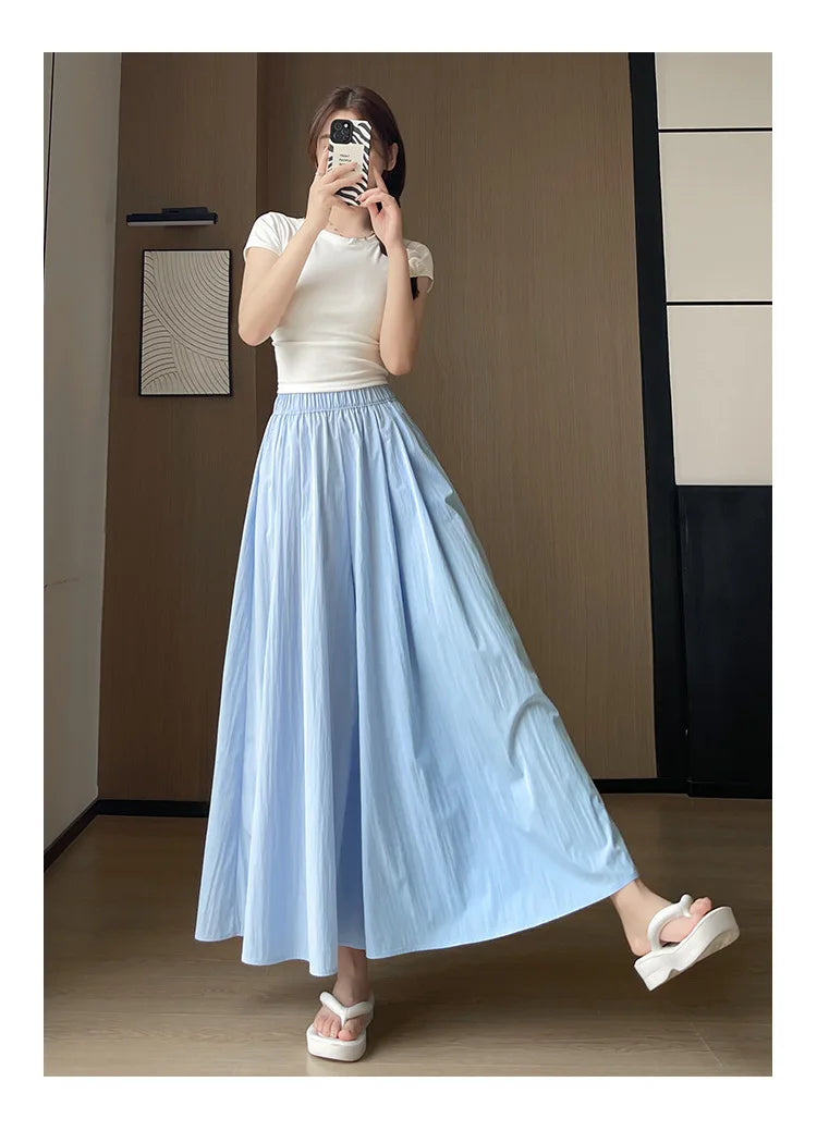 BIVIGAOS Spring Summer A-Line High Waist Pants Skirt Women Trend Fashion Japanese Culottes Casual Loose Ice Silk Wide Leg Pants