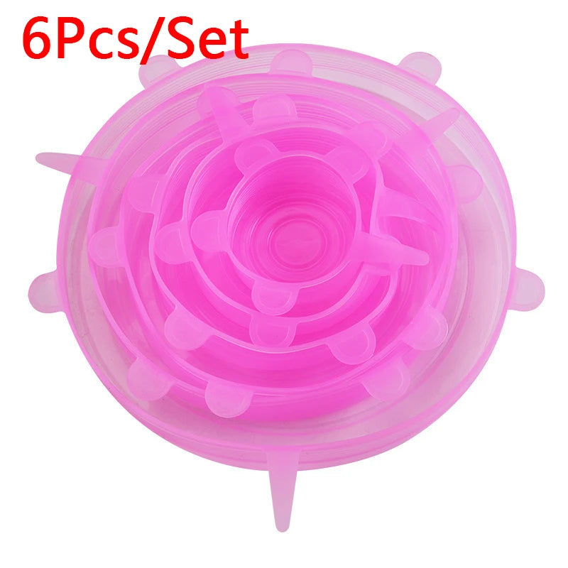 6 Pcs/Set Reusable Silicone Covers Caps Adaptable Silicone Lids For Cans Food Dishes Fresh-keeping Kitchen Accessories Utensils