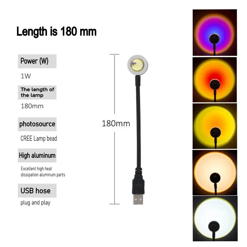 USB Rainbow Projector Sunset Lights Create a Relaxed Atmosphere - Perfect for Home Decoration, Photography Lighting, Coffee Shop