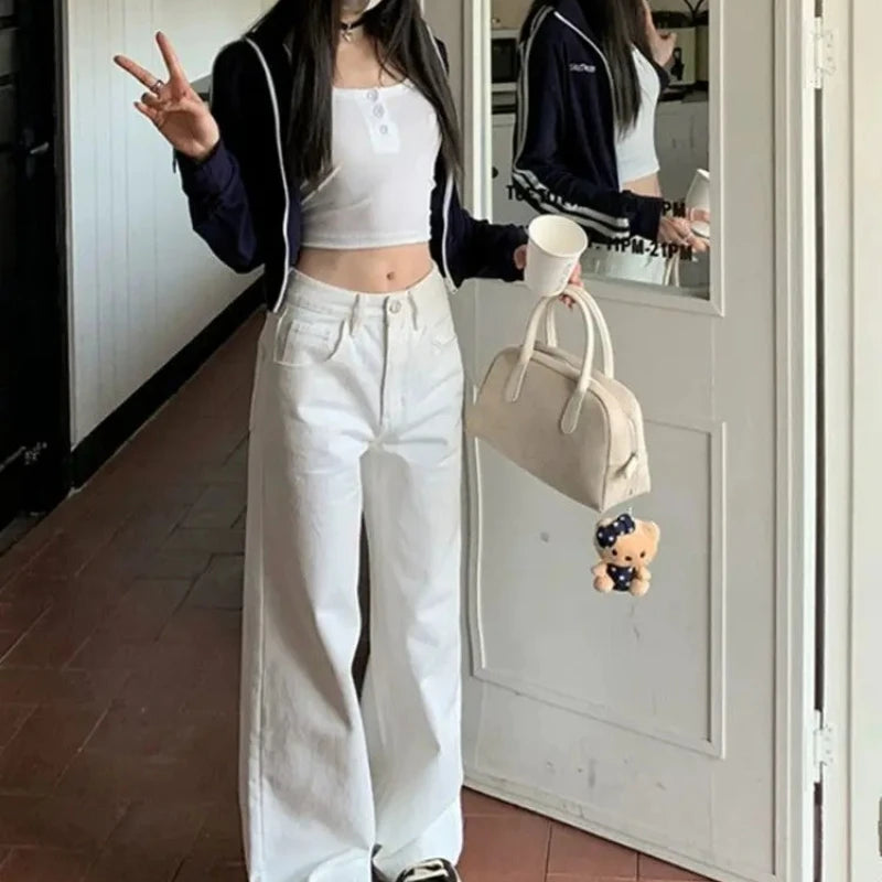 Women's Jeans Wide Leg Summer Female Cowboy Pants Korean Popular Clothes Harajuku Fashion Retro Casual Chic and Elegant Trousers