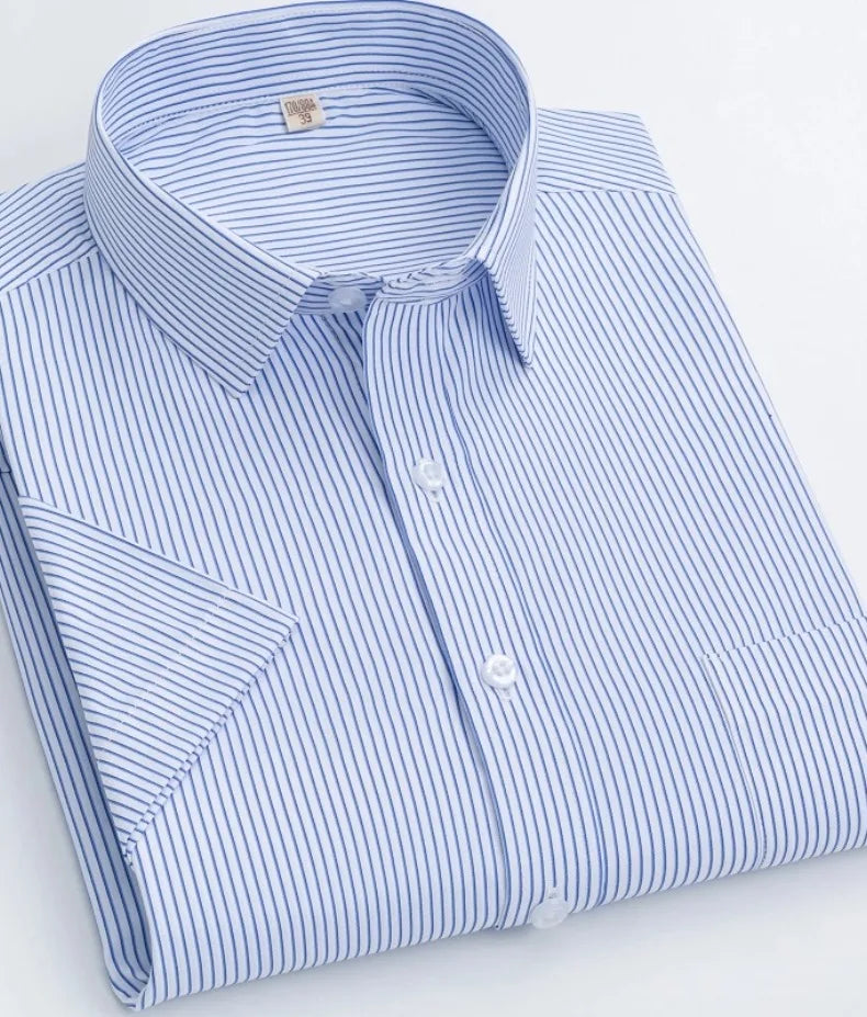 Summer thin men's business social short-sleeved shirt professional formal striped casual non-ironing breathable shirt slim fit
