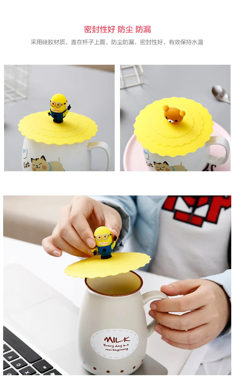 6 Colors 10cm Reusable Silicone Cup Cover Cute Seal Suction Cup Cover Dustproof Leakproof Tea Coffee Lids Cap Cup Accessories