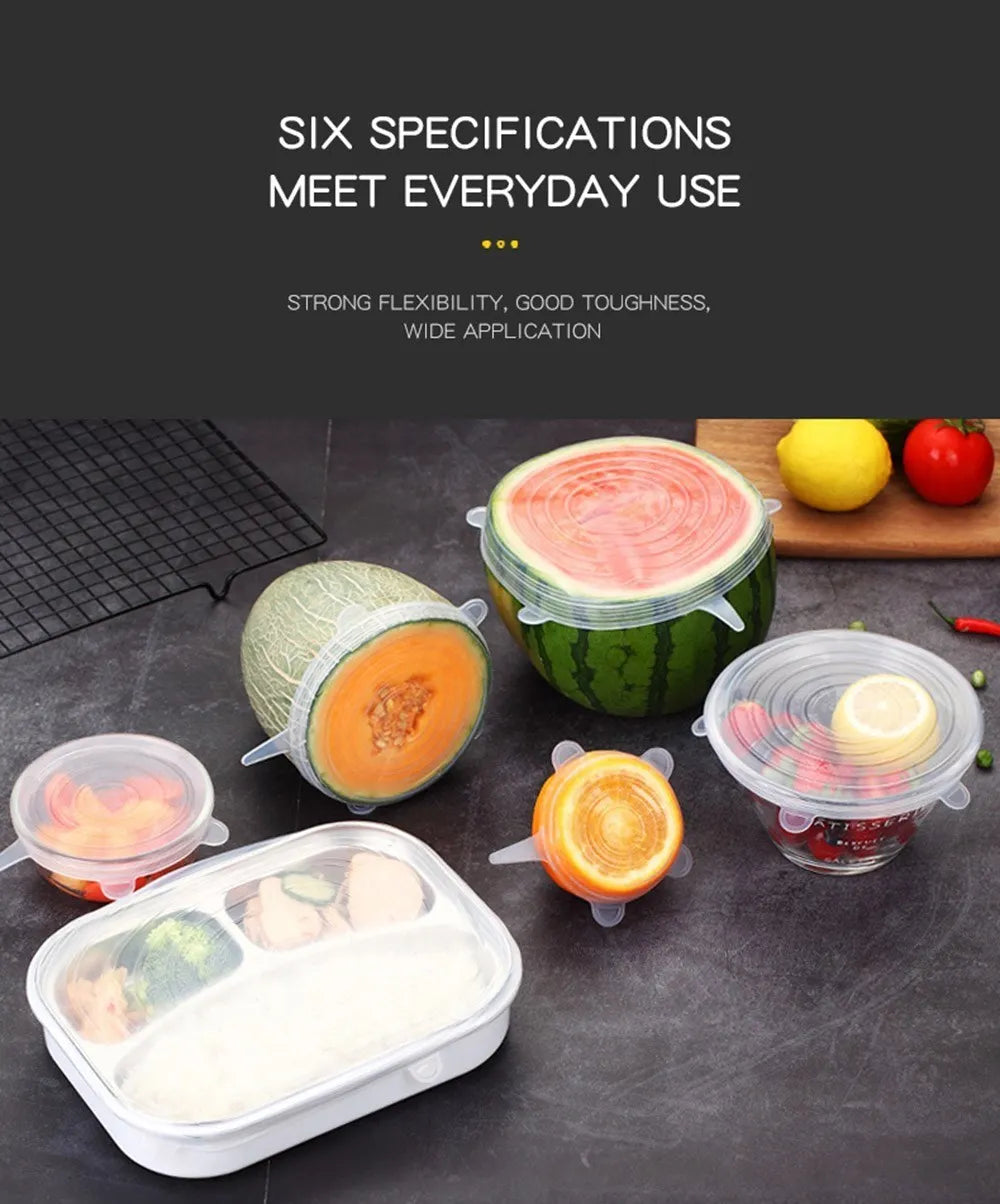 6 Pcs Silicone Cover Stretch Lids for Kitchen Microwave Food Covers Bowl Caps Elastic Silicone Lid Cap Universal Adaptable Lids