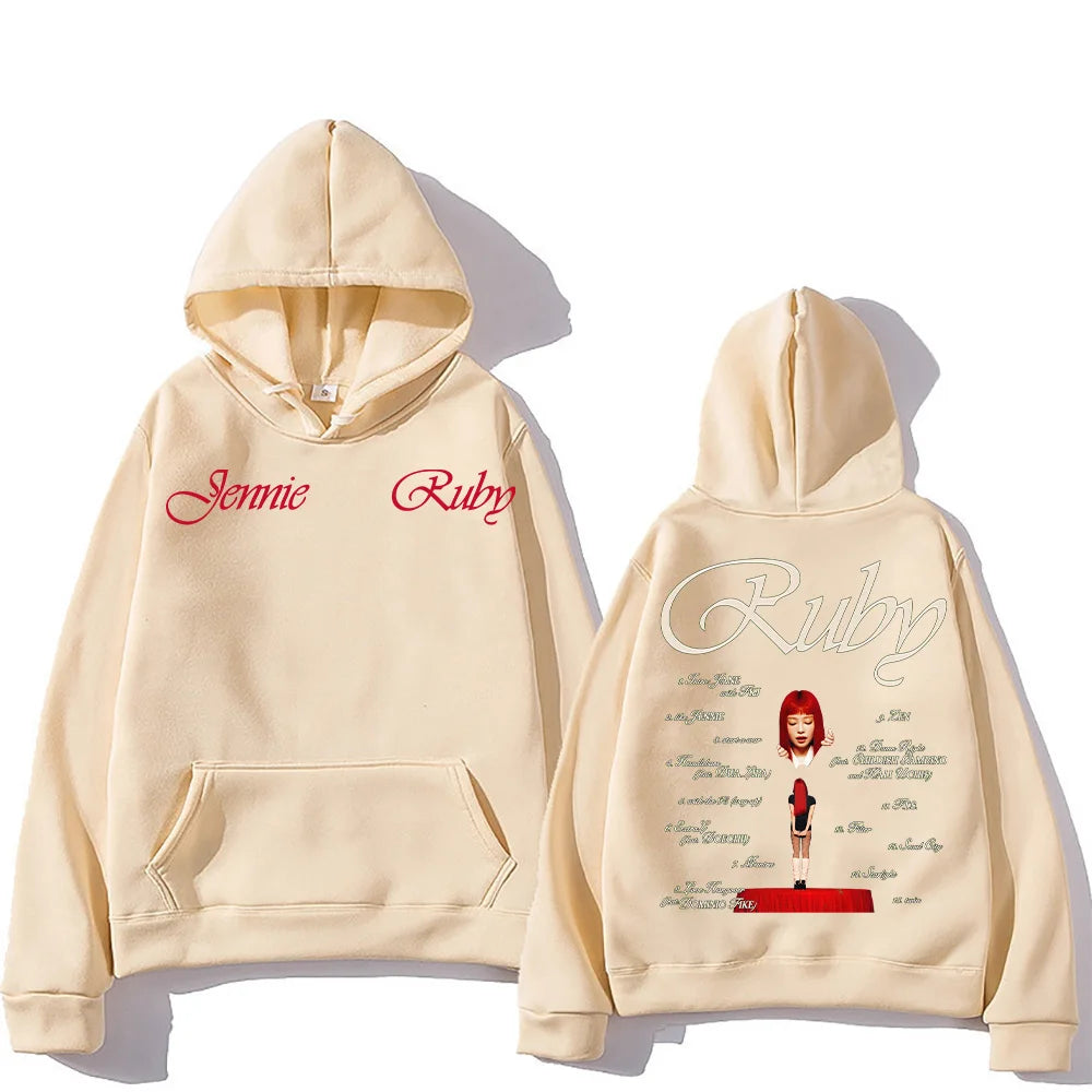 2025 New Jennie Kpop Hoodie Jennie Ruby 1st Album Tracklist Clothes Unisex Design Aesthetic Pullover Jennie Pretty Girl Mantra