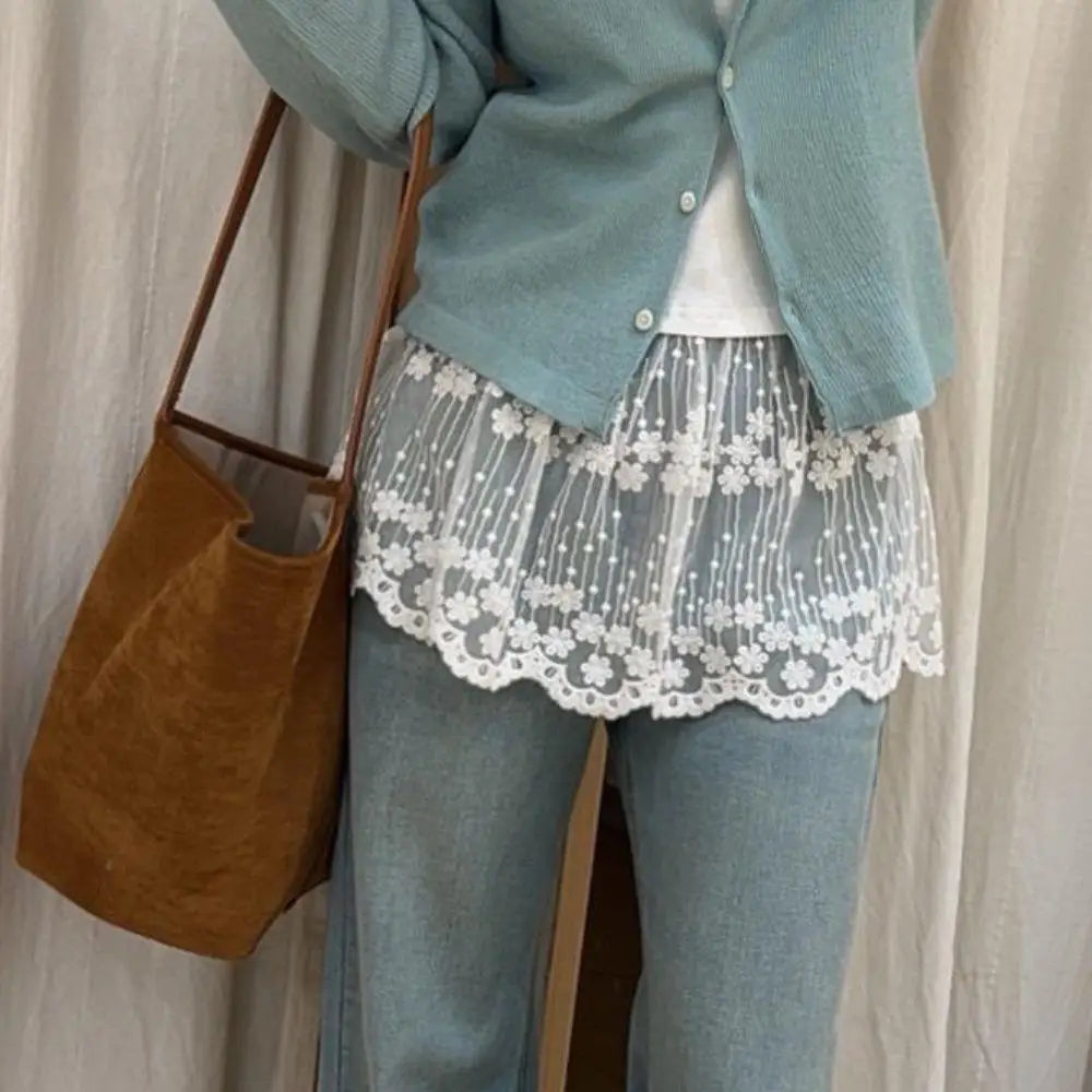 Y2K Stacked Lace Half Skirt Women Lace Tulle Bandage Skirt Layering Small Butt Curtain Short Skirt Flower Triangle Hair Scarf