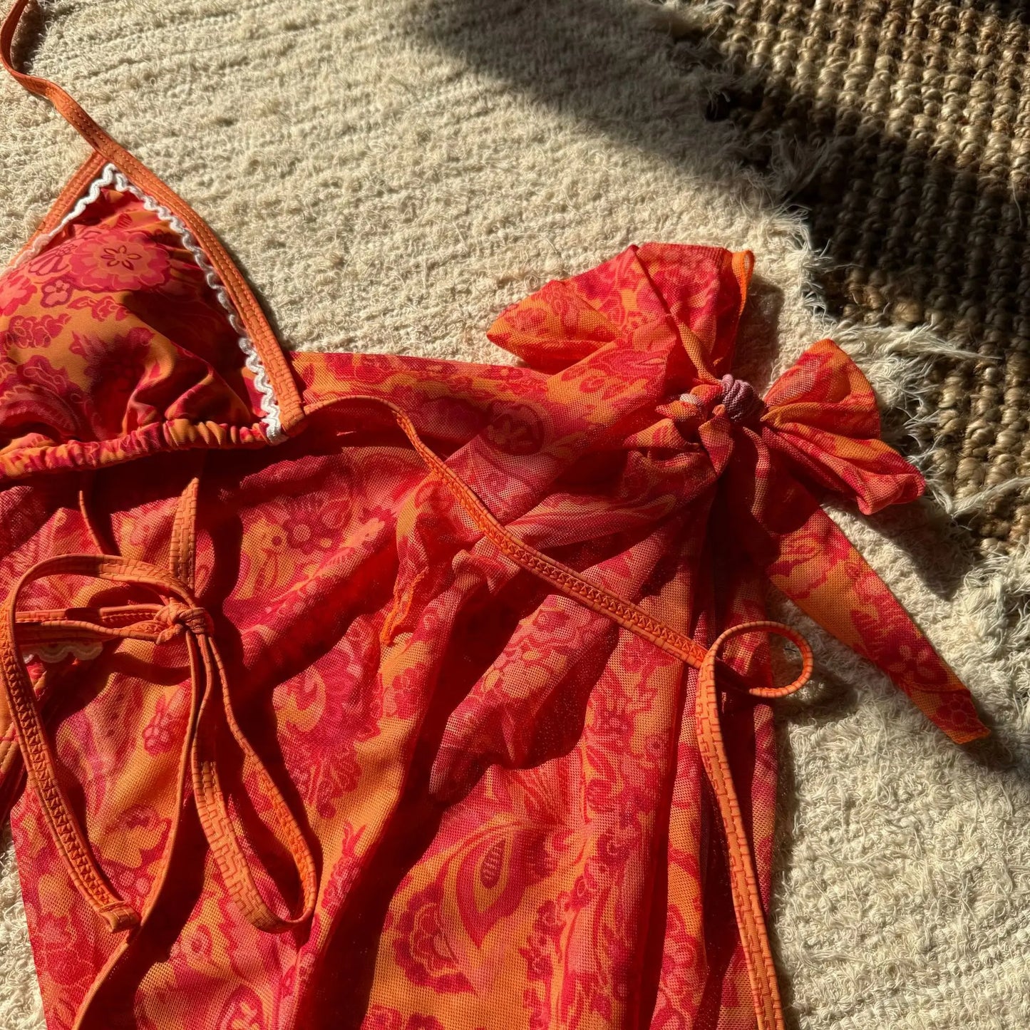 With Sarong Printed Halter Bikini Women Swimwear Female Swimsuit Three-pieces Bikini Set Padded Bather Bathing Suit Swim