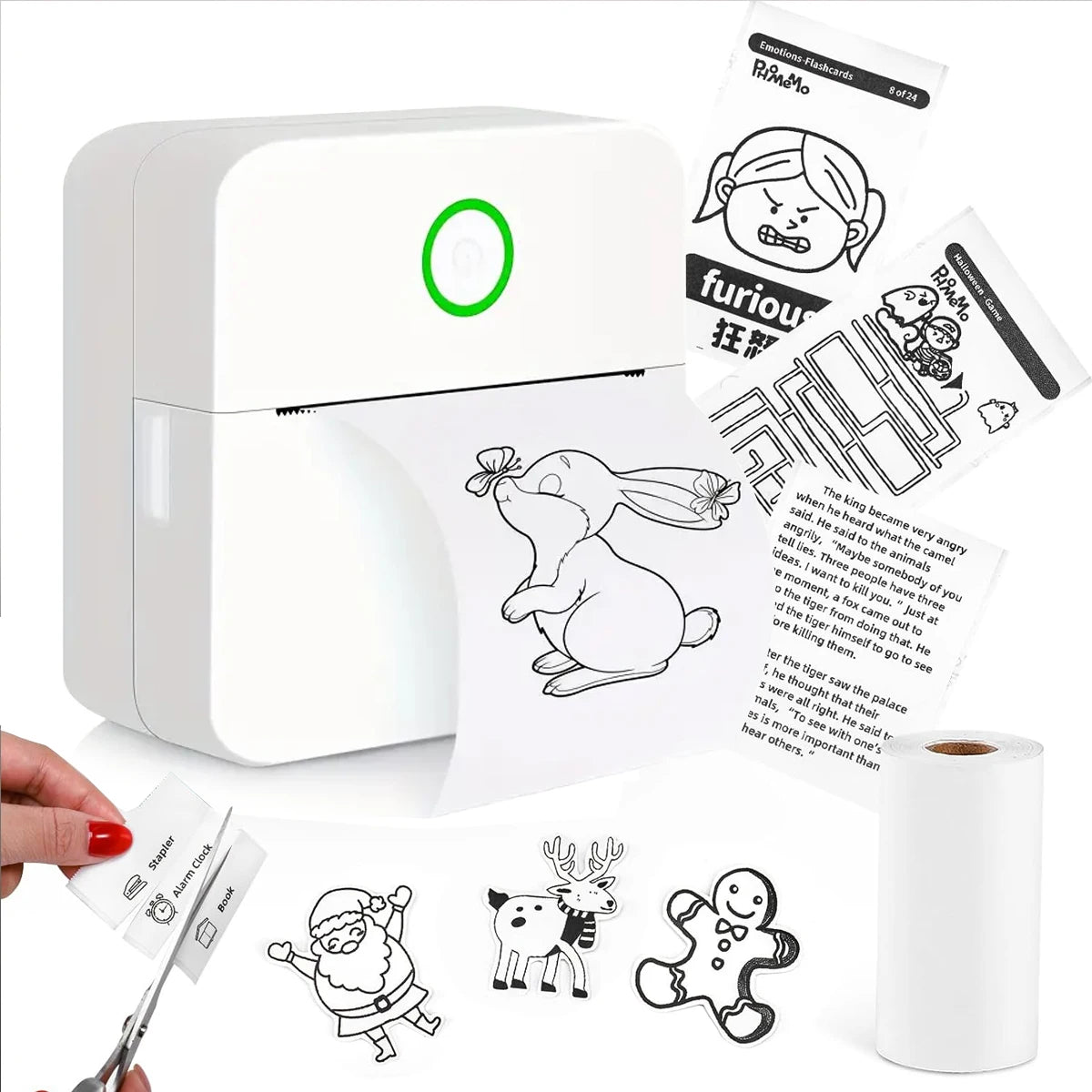 Mini Portabl Printer Inkless Sticker Maker, Free Cut Small Pocket Printer, Portable Thermal Printer for Photo Journal Notes Memo