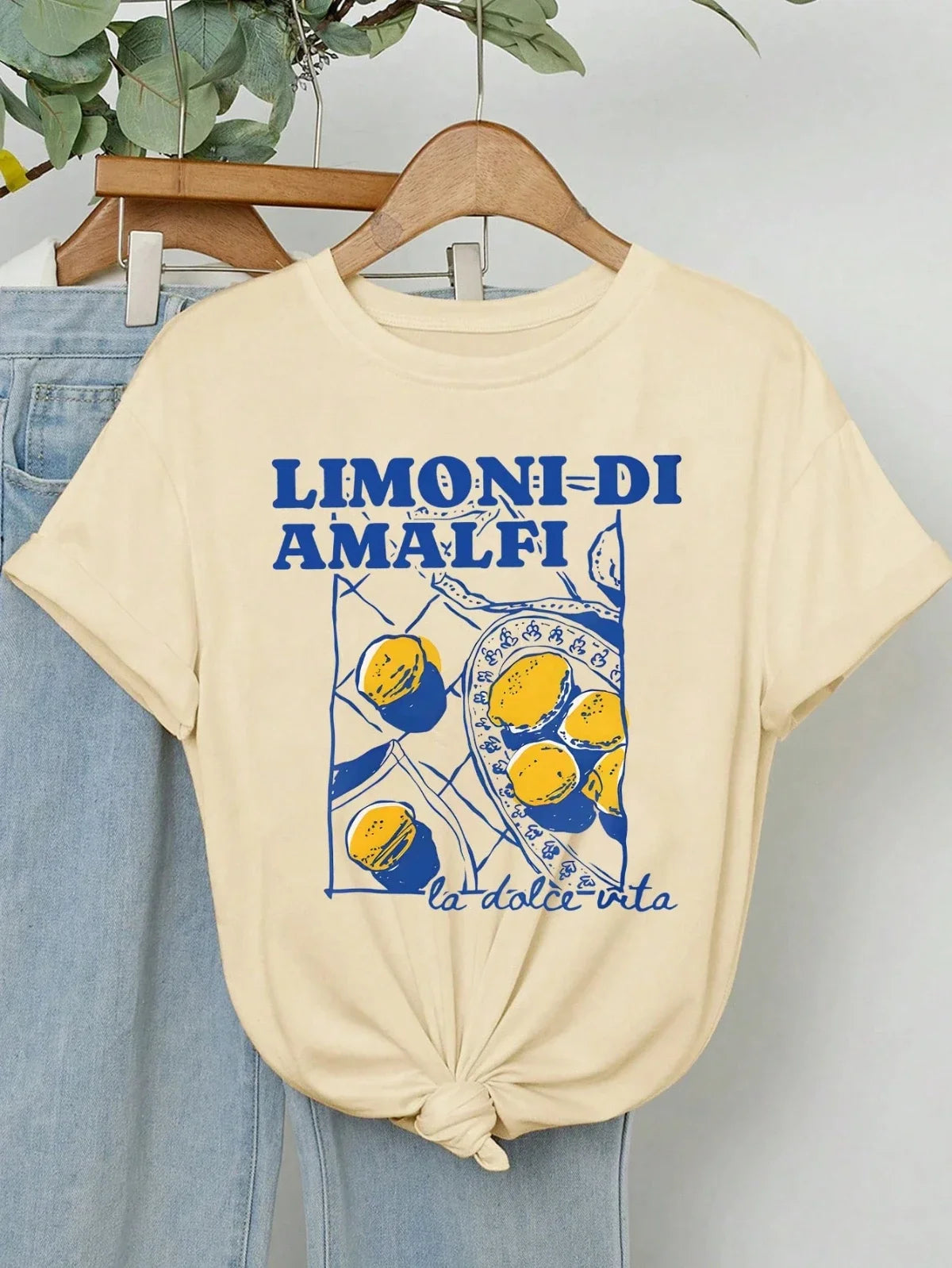 Limoni Di Amalfi Lemon Graphic Women's New Trend Collection Crew Neck Lettering Casual T-Shirt Summer Fashion