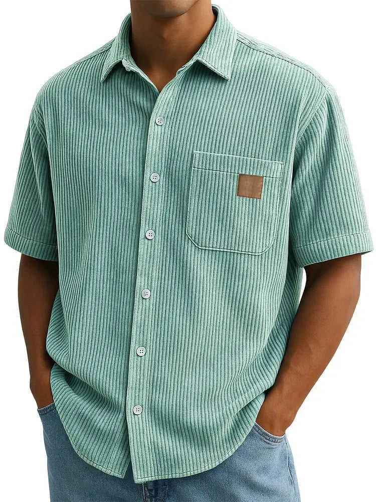 Men's Summer Shirts Elegant Shirt Luxury Clothes Man Retro Corduroy Short Sleeve Shirt Casual Fashion Logo Patch 2025