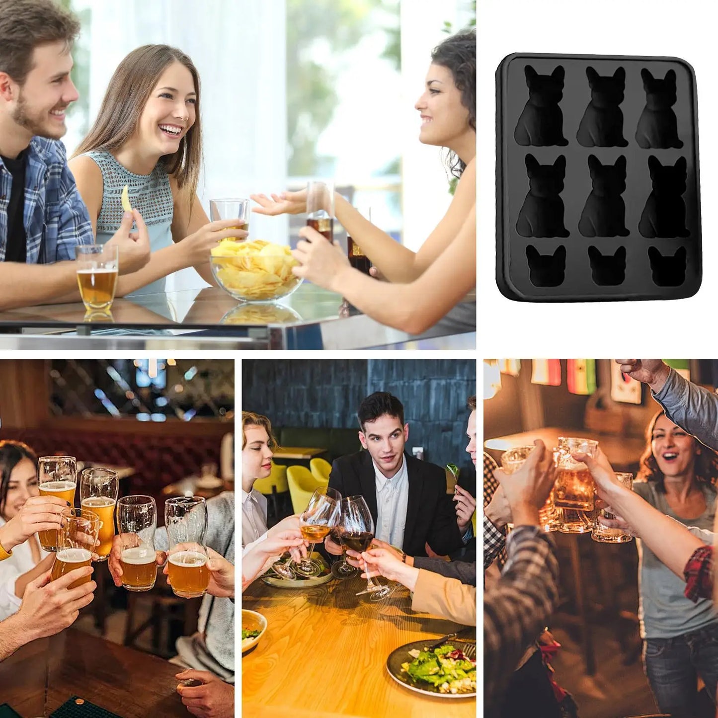 Whiskey Ice Mold Silicone Novelty French Bulldog Ice Mold 9-Grids Easy Release Food-Grade Drink Iceblock Maker Reusable Whiskey