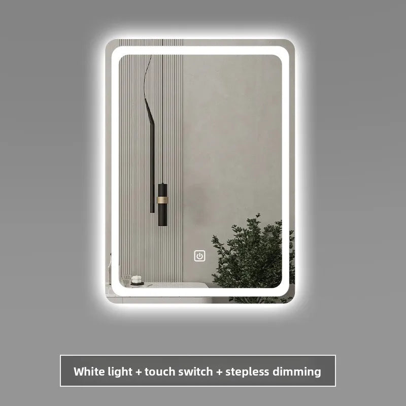 Stylish Square Smart Bathroom Mirror Washstand Makeup Mirror LED Lights Front and Rear Luminous Plug-in Full Body Mirror Vanity