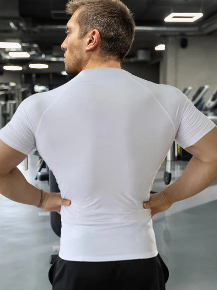 New Fashion Plain Tops Tees Fitness Mens T Shirt Short Sleeve Muscle Joggers Bodybuilding Tshirt Male Gym Clothes Slim Fit Shirt