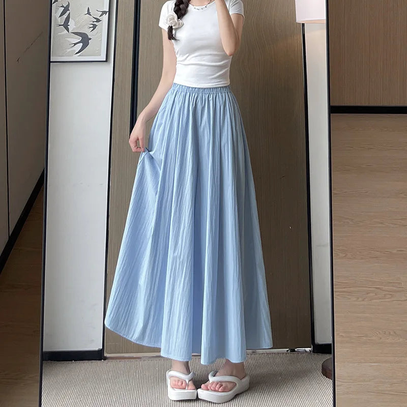 BIVIGAOS Spring Summer A-Line High Waist Pants Skirt Women Trend Fashion Japanese Culottes Casual Loose Ice Silk Wide Leg Pants