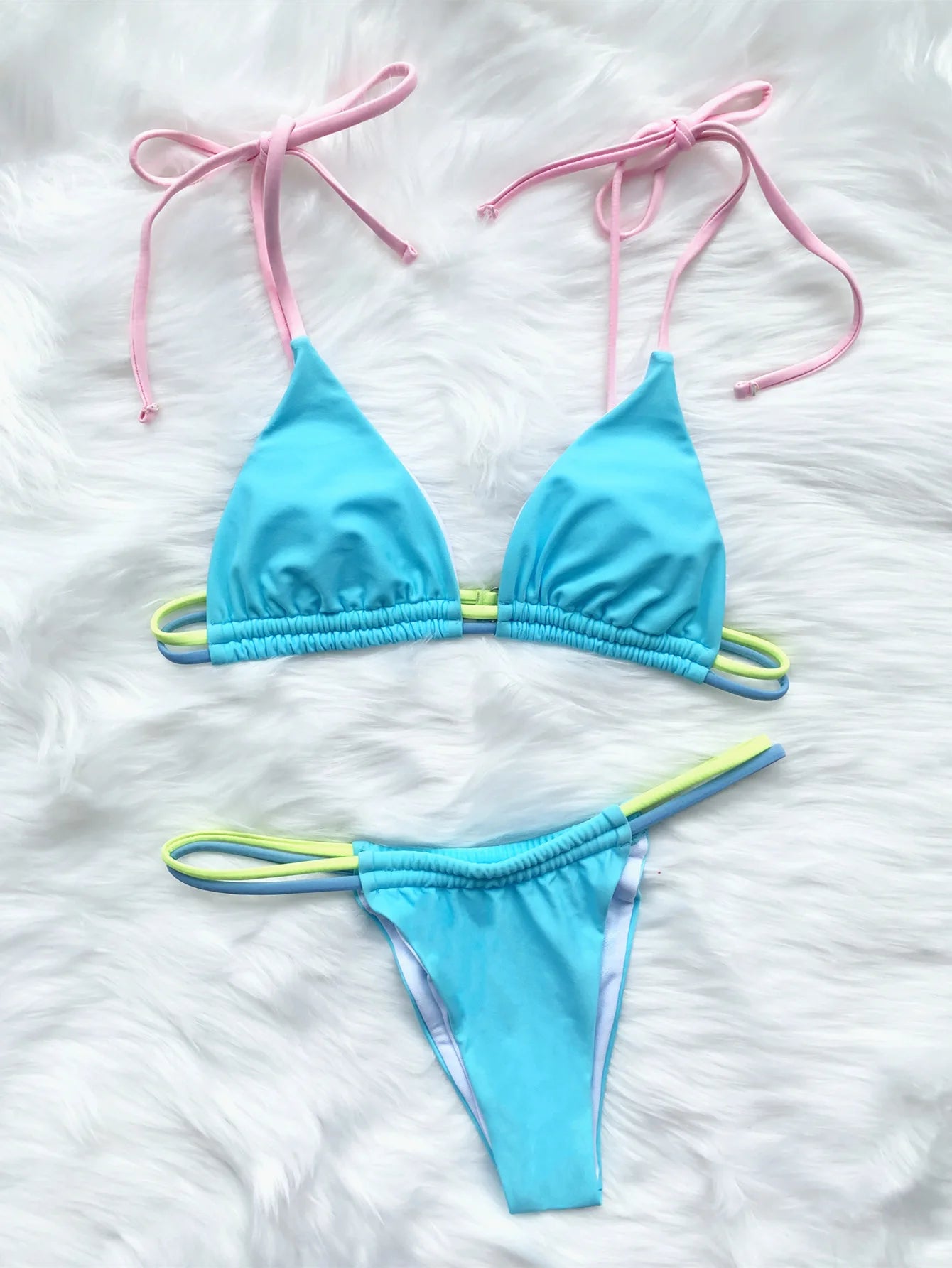 Contrast Color Sexy Micro Bikini Set Women's Swimsuit 2025 Summer Push Up Swimwear Triangle String Biquini Bathing Suit Monokini