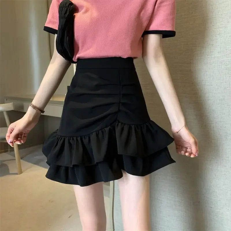 Tight Woman Skirt Short Wrap Mini Ruffle High Waist Y2k Vintage Clothing Trend 2025 New in Streetwear Premium V Skirts for Women