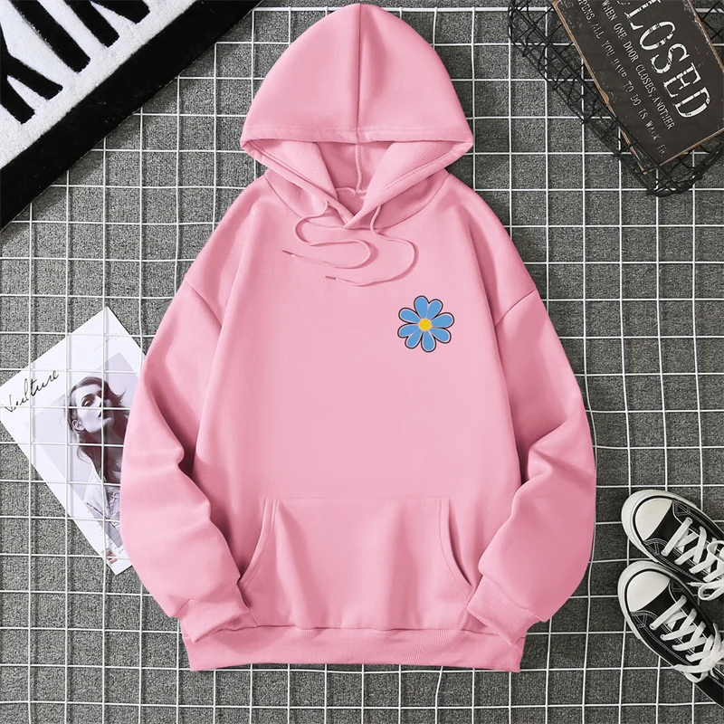KoreaLuxury Brand Unisex Streetwear Tops Chrysanthemum Graphic Winter Autumn Womens Hoodie Street Hip-hop Leisure Loose Pullover